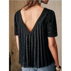 Sezane Black Lace Short Sleeve Top